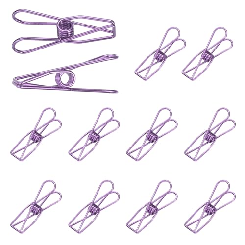 uxcell 12Pcs Clothes Pins for Hanging, 1.2" Metal Clothing Clips Heavy Duty Laundry Spring Pegs, Clothesline Clip Paper Holder Sealer for Holding Clothes, Paper, Food Packages, Purple - color: Purple, size: 1.2"
