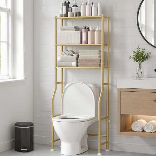 GloTika 3-Tier Over Toilet Storage, Anti-Wobble, Gold - color: Gold