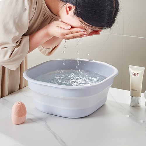 Collapsible Wash Basin Set of 3, Foldable Large Medium Small Wash Basins, Portable Plastic Basins for Laundry, Bottles, Travel, Camping (Blue Gray) - color: Blue Gray