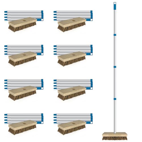 LOLA Deck Scrub Brush, 9" x 3.5" Head w/Palmyra Bristles for Outdoor Cleaning, Removes Dirt & Grime from Patios, Decks, Grout, 9 Pack - color: Palmyra Deck Broom -Steel Handle, size: 9 Pack