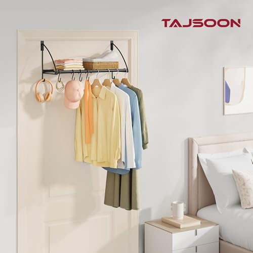 Tajsoon 24.2" Over the Door Hooks with Storage Rack, Over Door Hanger Black - color: Black, size: 24.2"L