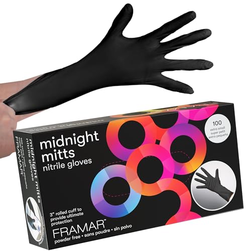 FRAMAR Black Gloves Disposable Latex Free, Extra Small Nitrile Gloves Black - size: X-Small