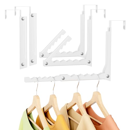 Collapsible Over The Door Clothes Hanger Rack, Heavy Duty Metal Folding Door Hook with Magnetic Hold, 10 Slot Garment Organizer for Laundry Room, Bathroom, Closet, Fits Doors Up to 1.8 Inch - color: 2 Pack, White(Dual Fold)