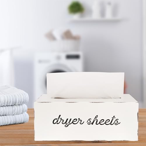 AuldHome Design Dryer Sheet Dispenser; Countertop Rustic White Fabric Softener Sheet Holder for Laundry Room - color: White