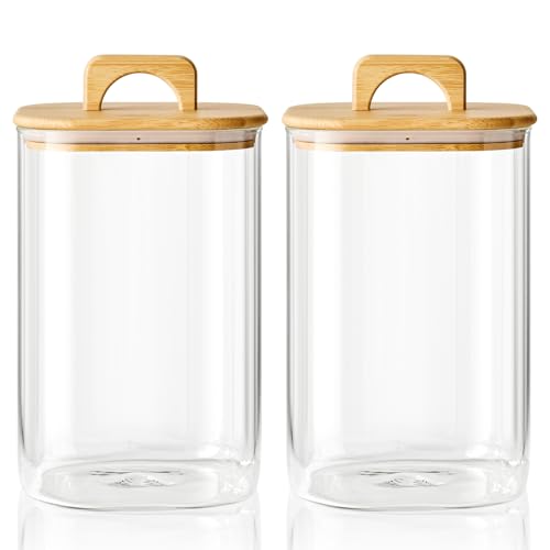 Sweejar 4 qt Large Jars with Bamboo Lids, 1 Gallon Glass Candy Jar with Lid, Sugar/Flour Storage Containers, 128 oz Big Glass Canisters with Airtight Lid, 2 Pack - style: 4qt(1gal) 2pcs