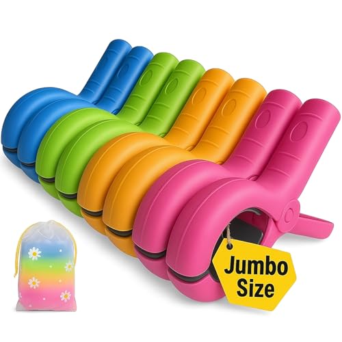 5.1"Jumbo Beach Towel Clips 8 Pcs, Storage Bag Included, Towel Clamps, Plastic Clothes Pegs Hanging Clamps, for Pool Cover/Cruise Chairs, Heavy Duty Clothes Pins Beach Accessories (Jumbo Size - 8 pcs) - color: Jumbo Size - 8 Pcs