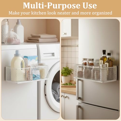 Magnetic Laundry Room Organization, Large Magnet Basket for Washer/Dryer, Holds up to 6.61 lb, No-Drill Dryer Ball Holder for Washing Machine, Refrigerator, Kitchen & Pantry (White)