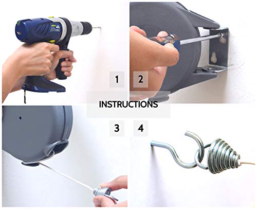 Retractable Clothesline - Heavy Duty Indoor & Outdoor Clothes Line, 45 Feet - style: Grey