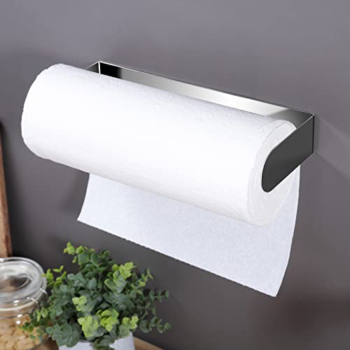 ZUNTO Adhesive Paper Towel Holder, Under Cabinet Paper Towel Rack for Kitchen - Great Space Saver, SUS 304 Stainless Steel (Polished) - color: Silver/Polished