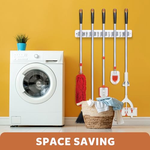 IMILLET Broom Holder Wall Mount, Rustic Broom Hanger for Laundry Room - color: White