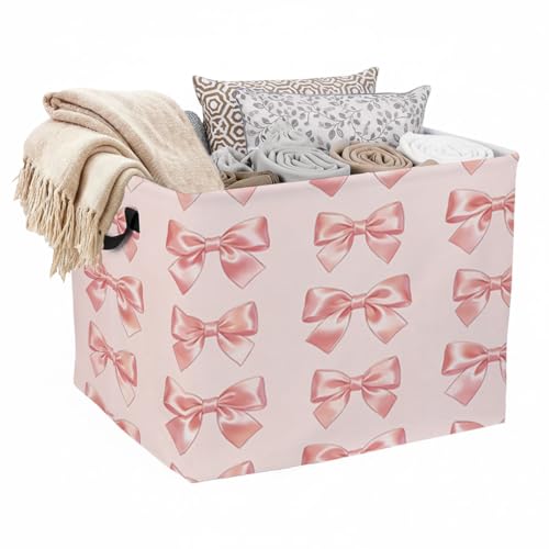 Pink Bowkont Foldable Laundry Basket Hamper with Handles, 56L Large Capacity Toy Storage Organizer, Collapsible Clothes Hamper for Home Decor and Bedroom Organization. - color: Pink Bowkont