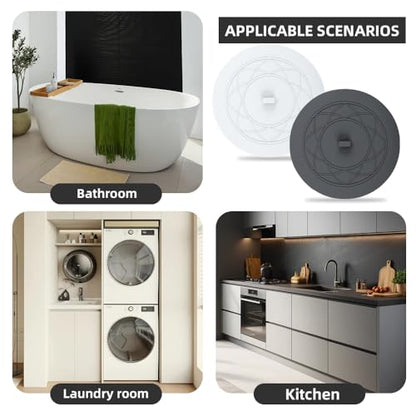 Tub Stopper 2PCS,Bathtub Drain Stopper,6 inches Bathtub Tub Drain Cover Stopper,Silicone Drain Plug,Kitchen Bathroom Hair Water Shower Stopper,Large Bathroom Laundry Accessories (Grey/White) - color: White/Grey