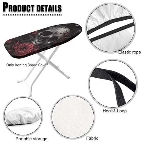 Skull Red Rose Pattern Ironing Board Cover - Anti Slip, Elastic Edge Stain Resistant Ironing Pad Cover, Tabletop Ironing Board Cover Only 14"x24" - color: Skull Red Rose Pattern
