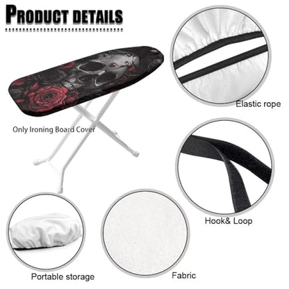 Skull Red Rose Pattern Ironing Board Cover - Anti Slip, Elastic Edge Stain Resistant Ironing Pad Cover, Tabletop Ironing Board Cover Only 14"x24" - color: Skull Red Rose Pattern
