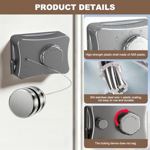 Retractable Clothesline for Indoor & Outdoor Use, Grey - color: Gray