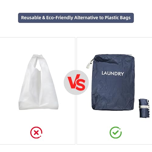 GOGOODA Travel Laundry Bags Reusable Dirty Clothes Bag with Handle - color: Navy Blue & Green