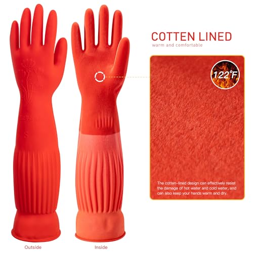 ThxToms 17" Rubber Dishwashing Gloves, Cotton Lined Kitchen Gloves, 2 Pairs - size: Medium (Pack of 4)