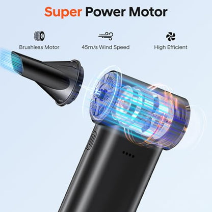 Compressed Air Duster, 150,000RPM Ultra-Powerful Cordless Electric Air Duster, 3 Gears Adjustable, Mini Blower with Fast Charging, Electric Duster for PC, Keyboard, Car, House, Outdoor
