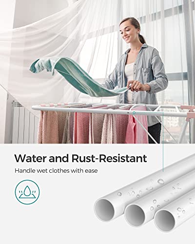 SONGMICS Clothes Drying Rack, Foldable Space-Saving Laundry Drying Rack - color: White + Pink, size: 1 Tier （21.7"d x 58.3"w x 39.4"h）