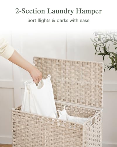 SETVSON Laundry Hamper with Lid, Wicker Laundry Basket, 112 L, Light Khaki - color: Light Khaki, size: 112 L - 29.6 gal