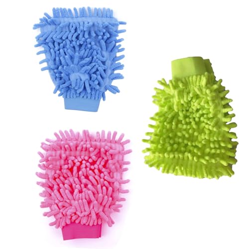 SagaSave Multi-Function Microfiber Gloves Cleaning Dusting Cleaning Gloves Home Cleaning Gloves Truck Auto Gloves - color: Pink+green+blue