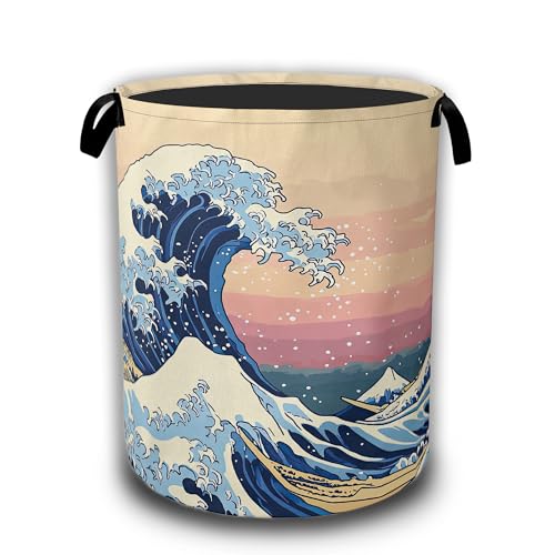 Japanese Ocean Waves Laundry Basket,Waterproof Foldable Laundry Hamper,Dirty Clothes Basket, Linen Bin Storage Organizer Collection 16" x 20.8" - color: Japanese Ocean Waves
