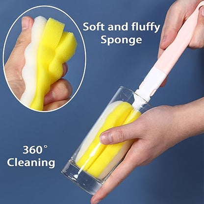 INVODA 4PCS Bottle Brush Long Handle Cup Cleaner Brush Sponge Bottle Scrubber Replaceable Brush Head Portable Bottle Cleaning Brush for Baby Bottle Dishwashing Kitchen Clean Mugs (4PCS+ 4 Brush heads) - color: 4 Pcs+ 4 Brush Heads