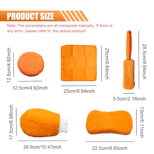 Craedli 9PCS Car Wash Cleaning Kit, Microfiber Auto Detailing Set with Wheel Brush, Wash Mitt, Sponge, Drying Towels & Applicator Pads, Vehicle Interior Exterior Wash Tools Supplies (Orange) - color: Orange