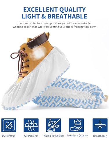 X-Large Shoe Covers Disposable Non-Slip, Non-Woven Fabric Boot Covers, Stretchable Fits Up to Size 13 US Men (White, 100 Pack) - color: White, size: 100 Pack