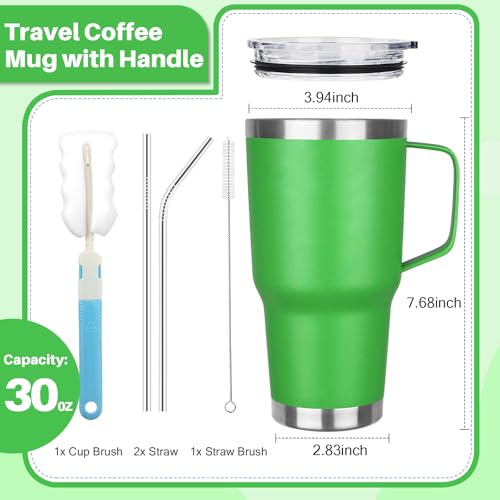 30 oz Tumbler with Handle, Stainless Steel Insulated Tumbler with Lid and Straw, Double Wall Vacuum Coffee Mug Tumbler, Insulated Coffee Thermal Cup for Cold and Hot (Fruit Green) - color: Fruit Green, size: 30 Ounces