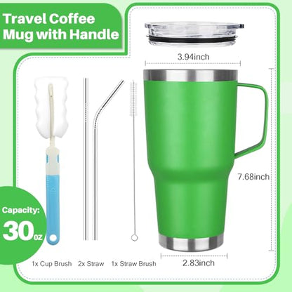 30 oz Tumbler with Handle, Stainless Steel Insulated Tumbler with Lid and Straw, Double Wall Vacuum Coffee Mug Tumbler, Insulated Coffee Thermal Cup for Cold and Hot (Fruit Green) - color: Fruit Green, size: 30 Ounces