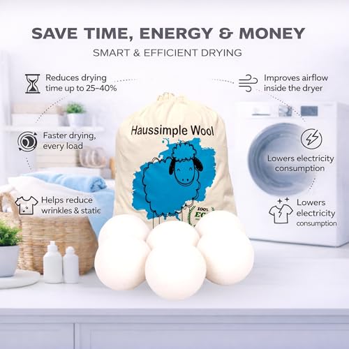 Wool Dryer Balls 6-Pack 100% Natural New Zealand Wool, Handmade in Nepal Reusable Laundry Balls, Faster Drying, Softer Clothes, Anti-Static, Dryer Sheets Alternative (Plain White) - color: Plain White