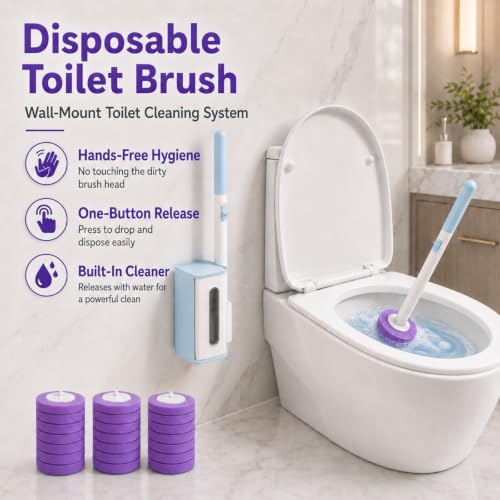Disposable Toilet Bowl Cleaner Wand with Holder Set, Wall-Mounted