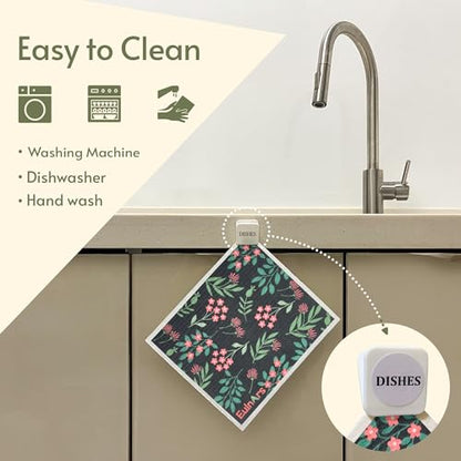 Eulnars Reusable Paper Towels, Swedish Dishcloths for Kitchen 8-Pack, Non-Scratch Swedish Dish Towels, Super Absorbent Cellulose Dish Cloths, Eco Friendly Gifts - color: Flowers and Plants