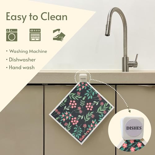 Eulnars Reusable Paper Towels, Swedish Dishcloths for Kitchen 8-Pack, Non-Scratch Swedish Dish Towels, Super Absorbent Cellulose Dish Cloths, Eco Friendly Gifts - color: Flowers and Plants