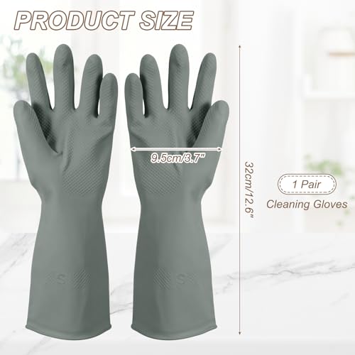 uxcell Rubber Cleaning Gloves, Reusable Household Dishwashing Long Rubber Gloves with Non-slip Grip - color: Grey, size: Large