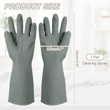 uxcell Rubber Cleaning Gloves, Reusable Household Dishwashing Long Rubber Gloves with Non-slip Grip - color: Grey, size: Medium