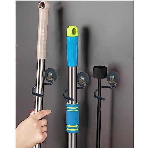 2PCS Magnetic Broom Hooks, Space-Saving Mop Rake Rack, Stainless Steel Heavy Duty Mop Handle