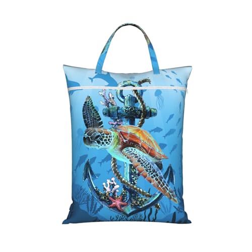 Ocean Sea Turtle Anchor Fish Sea Star Coral Travel Laundry Bags Cloth Diaper Wet Bags Handle Washable Dirty Clothes Bags Wet Dry Bag Suitcase Gym Swimming Pool College Dorm Wet Bag - color: 1 PC21, size: One Size