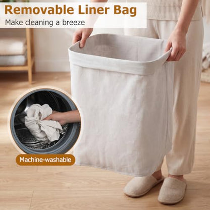 Giantex Bamboo Laundry Hamper with Lid, Removable Liner & Portable Handles - color: Natural Beige