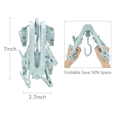 Foldable Clip Hangers with 26 Drying Clips, Underwear Hanger with Clips, Plastic Laundry Clip and Drip Drying Hanger for Socks, Bras, Lingerie, Clothes, Sturdy, Blue - color: Light Blue, size: 1 PC