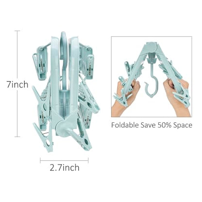 Foldable Clip Hangers with 26 Drying Clips, Underwear Hanger with Clips, Plastic Laundry Clip and Drip Drying Hanger for Socks, Bras, Lingerie, Clothes, Sturdy, Blue - color: Light Blue, size: 1 PC