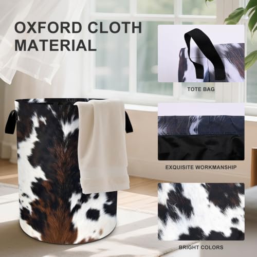 White Black Cowhide Laundry Basket Laundry Hamper With Handles Collapsible Laundry Baskets Storage Basket For Room Bathroom Bedroom Decor - color: White Cowhide