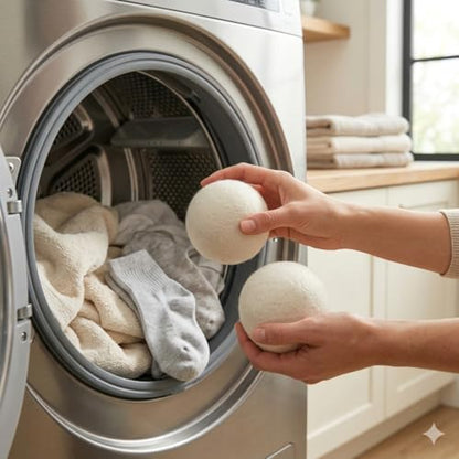 NordVale Wool Dryer Balls, 6 Pack XL Premium 100% New Zealand Wool, Reusable Natural Fabric Softener for 1300+ Loads, Helps Reduce Drying Time, Static Cling and Wrinkles