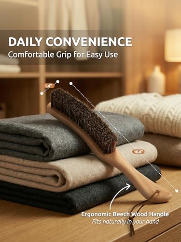 TAKAVU Horsehair Clothes Brush for Suits, Large Beech Wood Handle - color: Beech