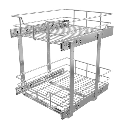 2 Tier Pull Out Cabinet Organizer 15" W X 17" D, Chromed, Full Slide Out - color: 2 Tier - Chrome-Plated, size: 15" W X 17" D