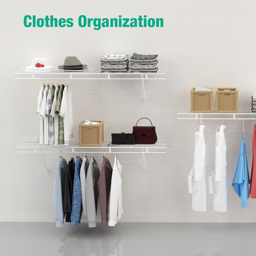 HAUSHOF 2 Pack Closet Shelves Wall Mounted, 4 ft x 12 in Wire Shelf Kit - size: 4ft x 12in