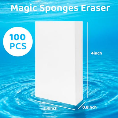 100 Pack Magic Sponges Cleaning Erasers, Long-Lasting Melamine Foam for Cleaners Bulk Cleaning, Melamine Sponges for Bathtubs, Floors, Baseboards, Bathrooms, and Walls