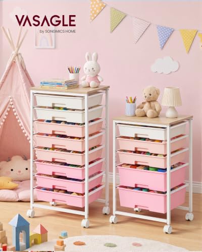 VASAGLE Rolling Cart with Drawers, Craft Organizers and Storage - color: Pink + White, size: 8 Drawer