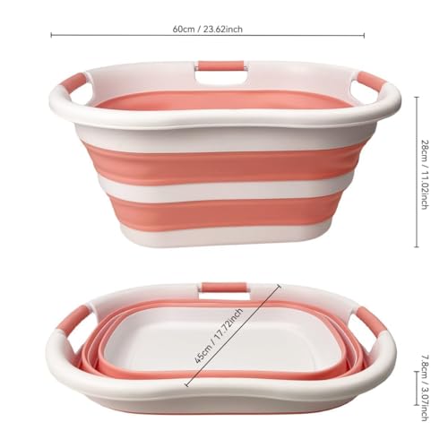 SAMMART 40L (10.5 gallon) Collapsible Plastic Laundry Hamper - Foldable Pop Up Storage Container/Organizer - Portable Washing Tub - Space Saving Basket (1, White/Quartz Pink) - color: White/Quartz Pink